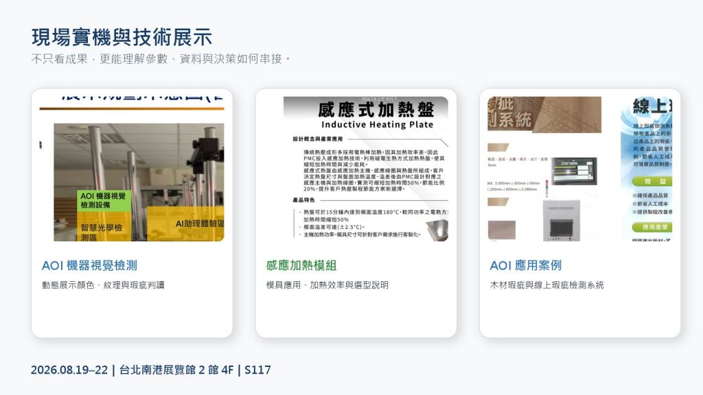 PMC現場展示AOI機器視覺、感應加熱模組與瑕疵檢測應用